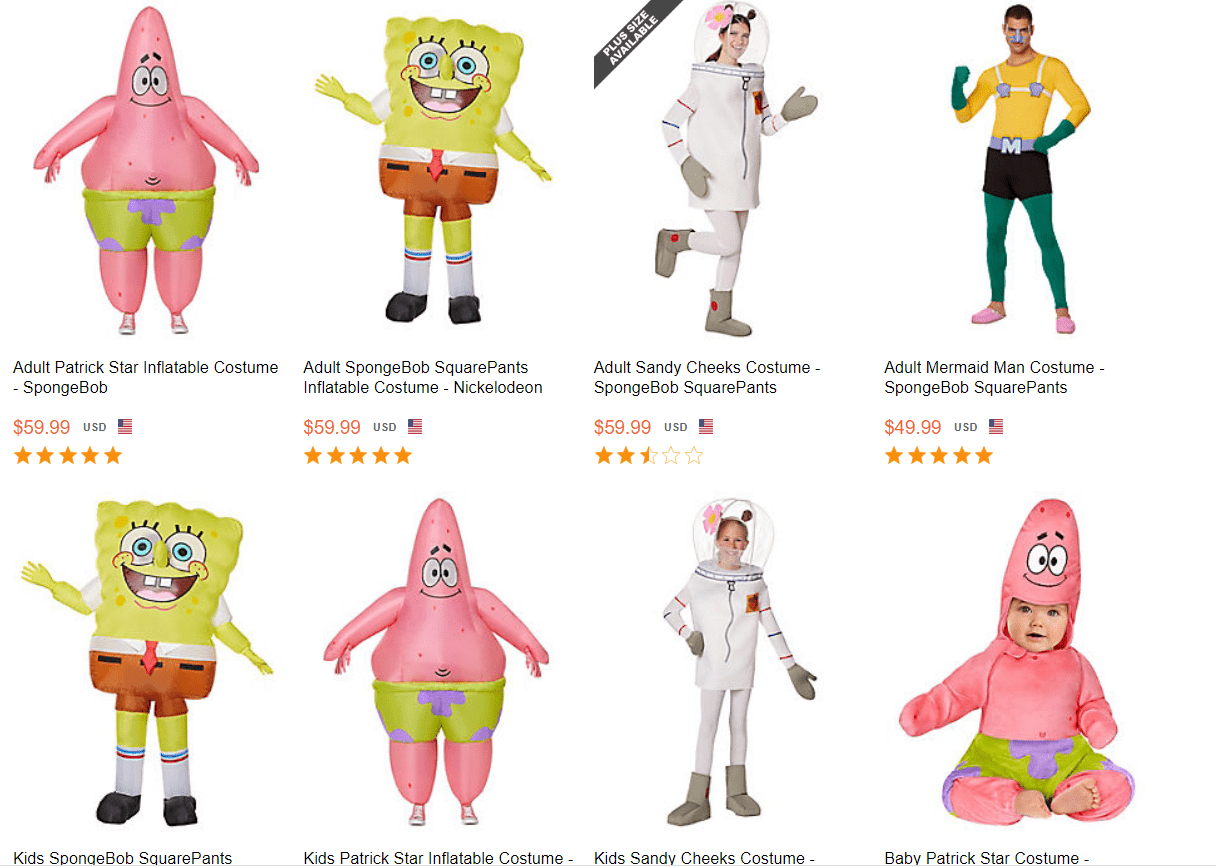 spongebob costumes