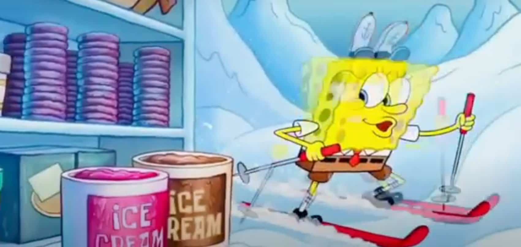 spongebob skiing