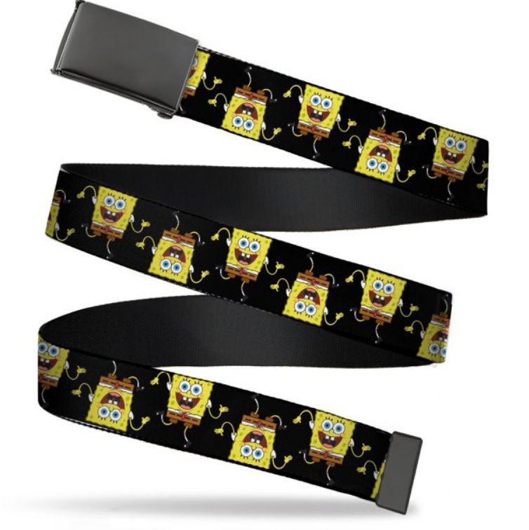 Plain Clamp Buckle SpongeBob Wavy Arm Pose Flip Black Belt