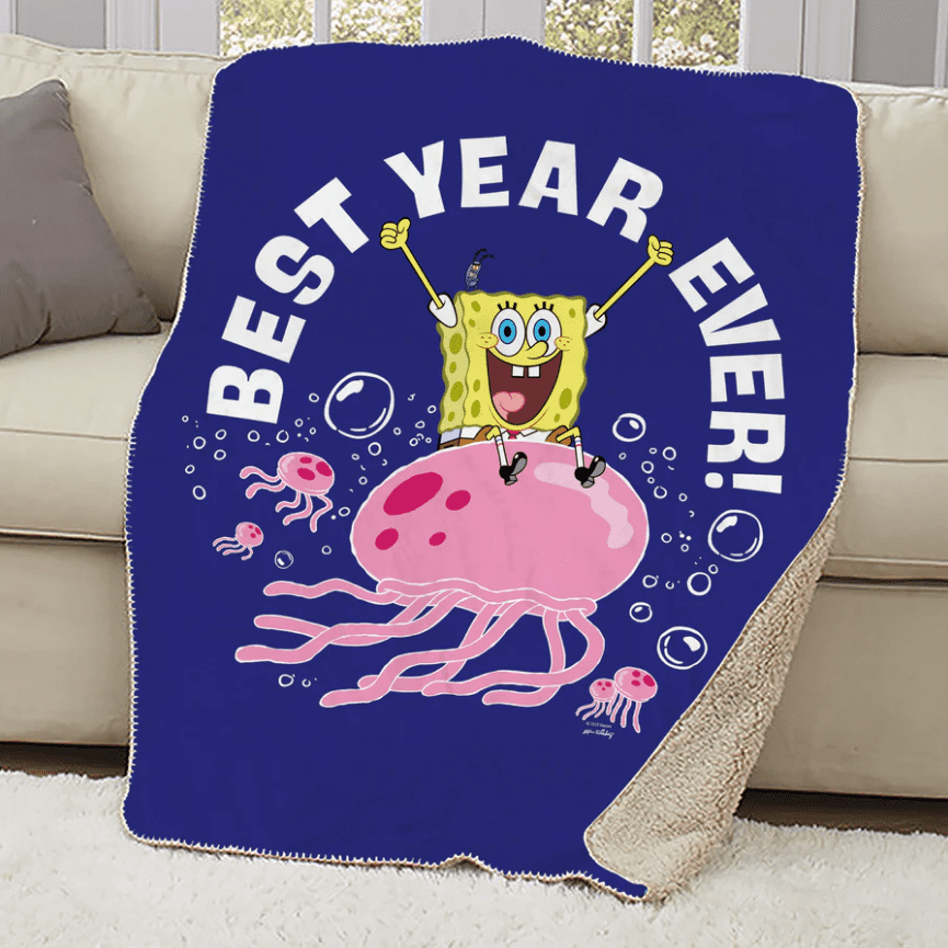 SPONGEBOB SQUAREPANTS BEST YEAR EVER JELLYFISH SHERPA BLANKET