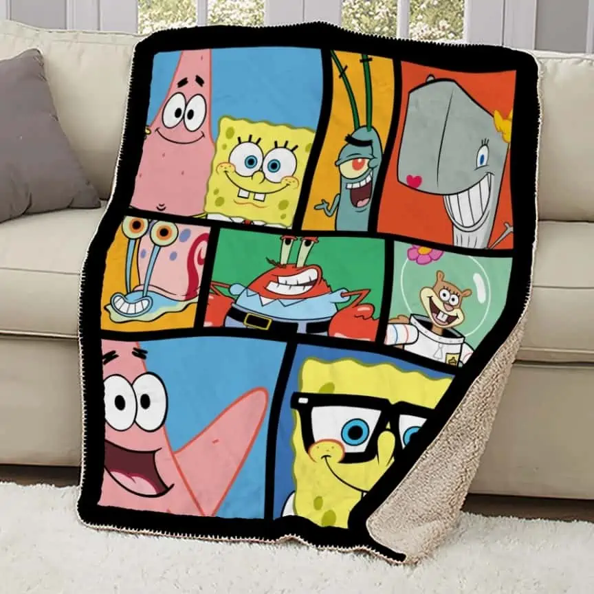 SPONGEBOB SQUAREPANTS CHARACTERS GRID SHERPA BLANKET