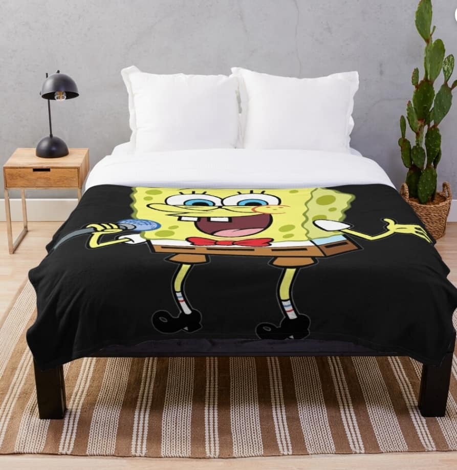 SpongeBob Singing Funny Meme Sticker Throw Blanket