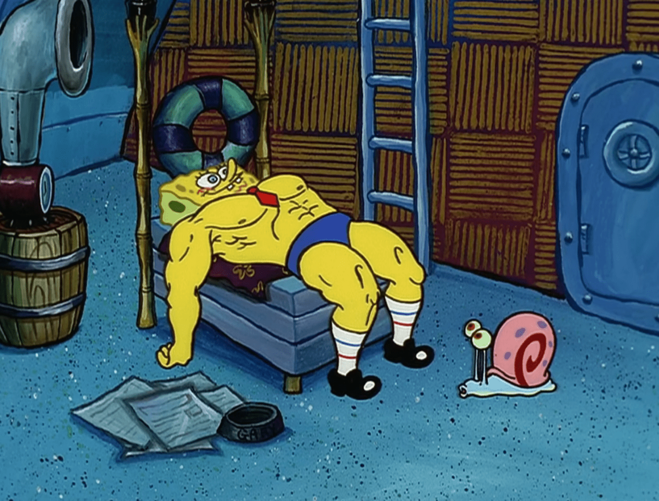 spongebob imagines himself as a muscleman