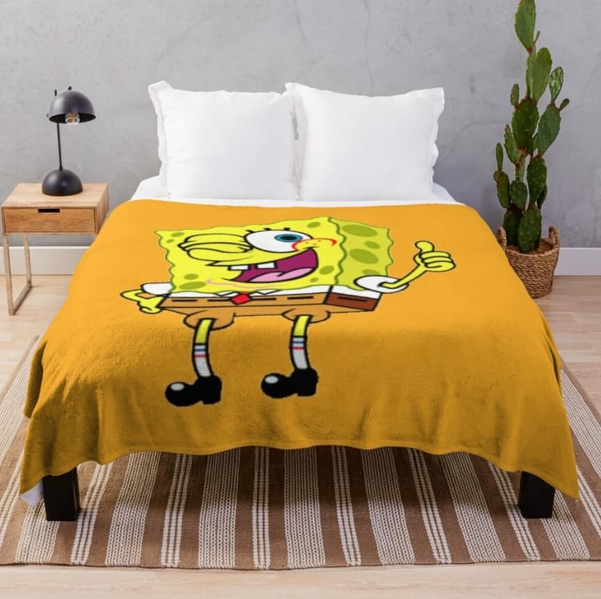 spongebob thumbs up meme sticker Throw Blanket