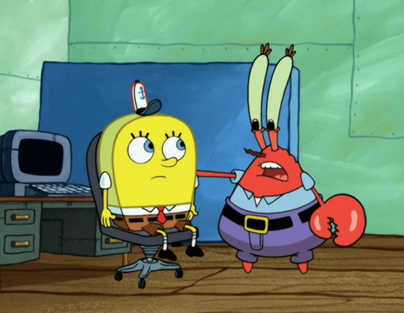 smooth spongebob listening to mr krabbs